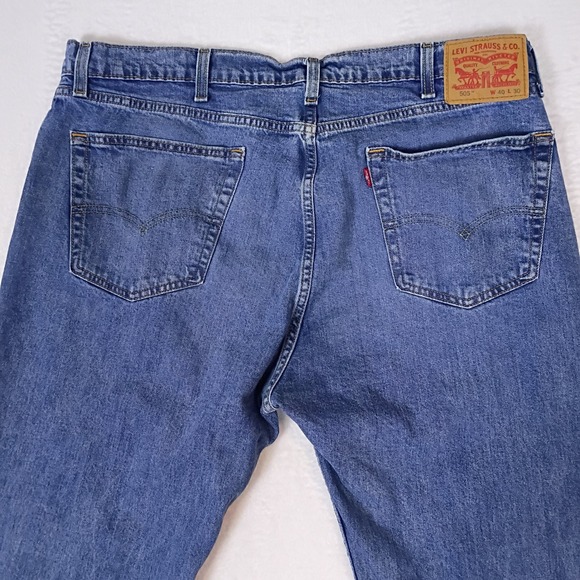 Levis 505 Jeans Mens W40 L30 Blue Classic Fit Straight Leg Denim Work Casual - Picture 10 of 16